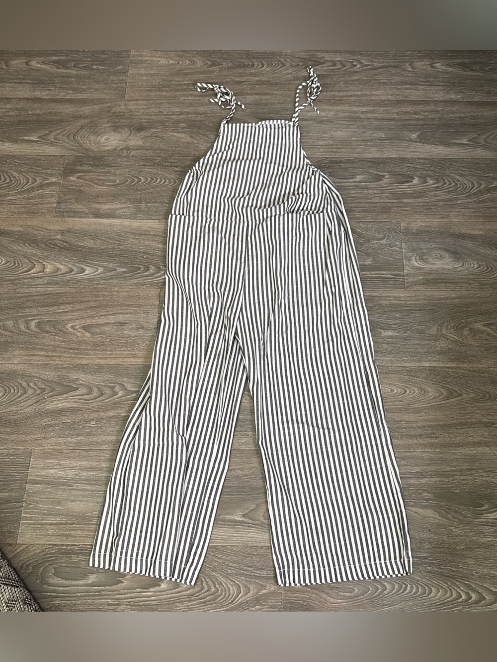 White + grey striped romper